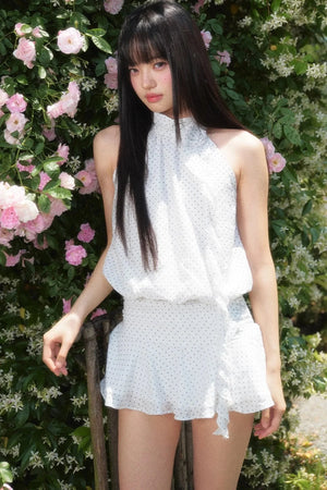 Polka Dot Halter Ruffle Dress