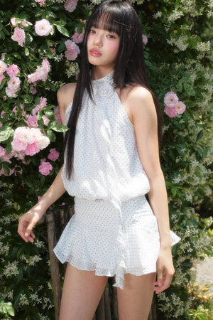 Polka Dot Halter Ruffle Dress