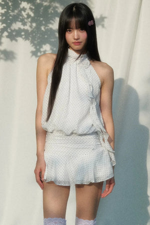 Polka Dot Halter Ruffle Dress