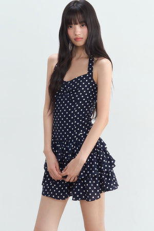 Polka Dot Halter Tiered Dress