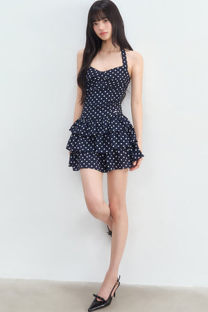 Polka Dot Halter Tiered Dress