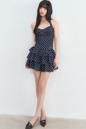 Polka Dot Halter Tiered Dress