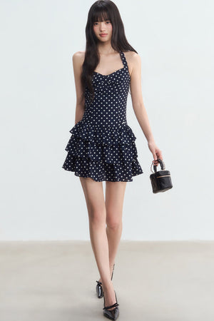 Polka Dot Halter Tiered Dress