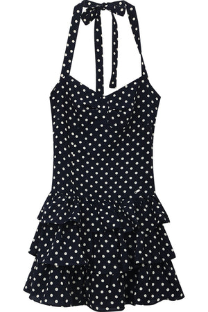 Polka Dot Halter Tiered Dress