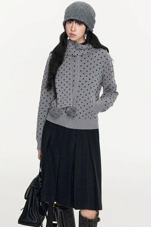 Polka Dot Hooded Knit Sweater Skirt Set-Up