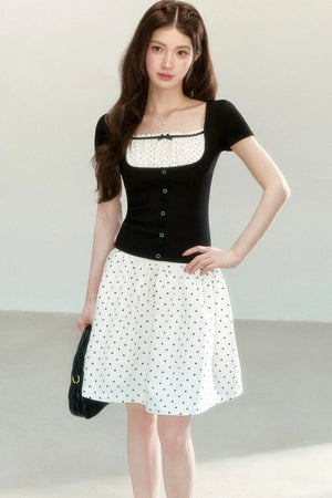 Polka Dot Knit Short Sleeve Top