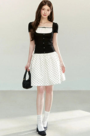 Polka Dot Knit Short Sleeve Top