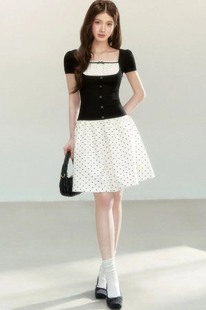 Polka Dot Knit Short Sleeve Top