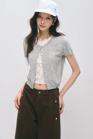 Polka Dot Knitted Short Sleeve Top