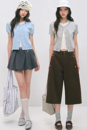 Polka Dot Knitted Short Sleeve Top