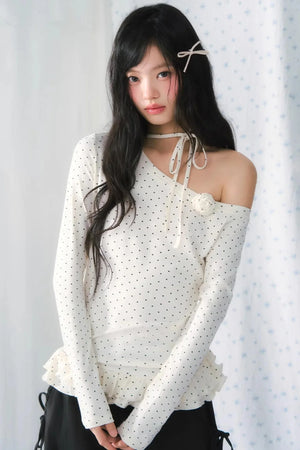 Polka-Dot Lace Off-Shoulder Blouse