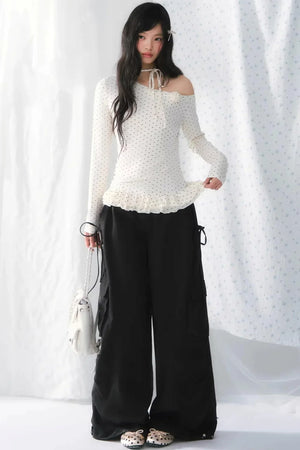 Polka-Dot Lace Off-Shoulder Blouse
