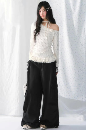 Polka-Dot Lace Off-Shoulder Blouse