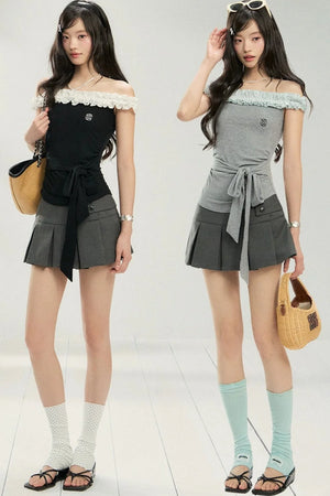 Polka Dot Lace One-Shoulder Top
