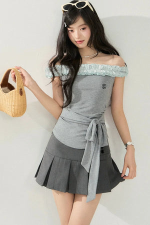 Polka Dot Lace One-Shoulder Top