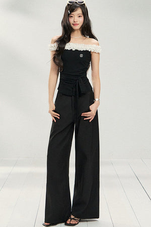 Polka Dot Lace One-Shoulder Top