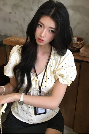 Polka Dot Lace Puff Top