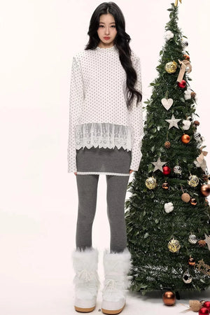 Polka Dot Lace Turtleneck Top