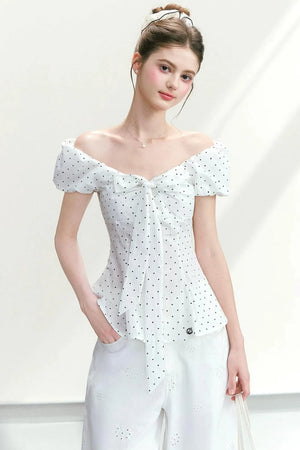 Polka Dot Lace-Up Blouse