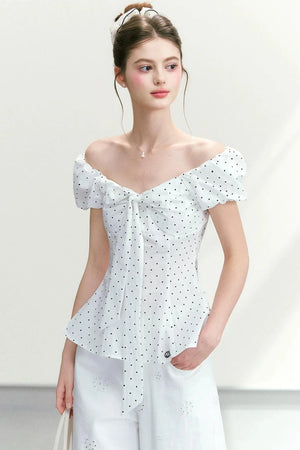 Polka Dot Lace-Up Blouse