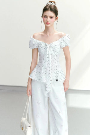 Polka Dot Lace-Up Blouse