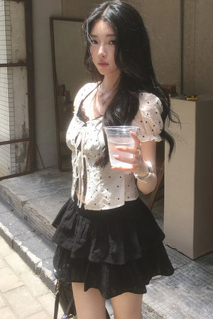 Polka Dot Mesh Puff Shirt