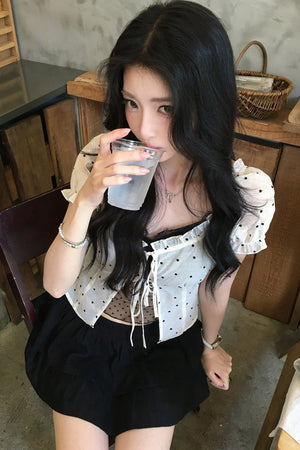 Polka Dot Mesh Puff Shirt