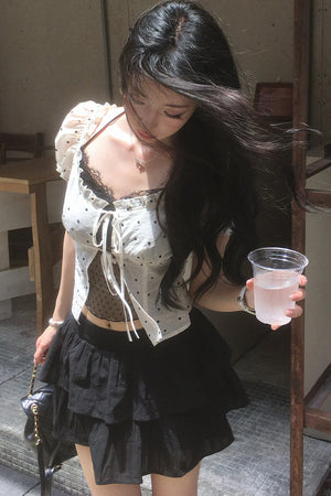 Polka Dot Mesh Puff Shirt
