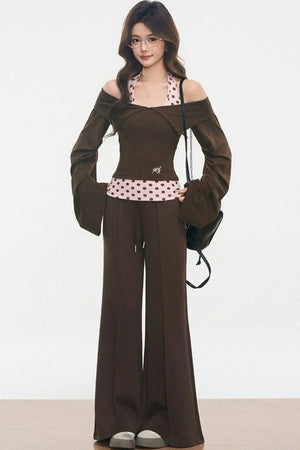 Polka Dot Off-Shoulder Knit Set-Up