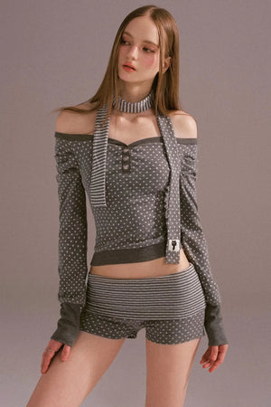 Polka Dot Off Shoulder Shorts Set-Up
