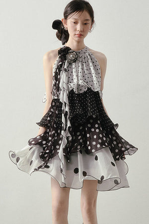 Polka Dot Organza Halter Dress