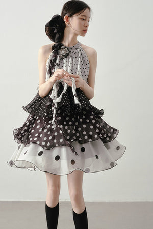 Polka Dot Organza Halter Dress