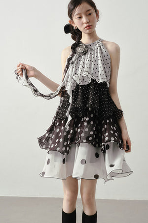 Polka Dot Organza Halter Dress
