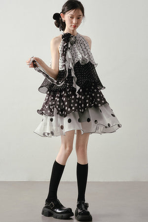 Polka Dot Organza Halter Dress