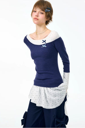 Polka Dot Patchwork Knit Top
