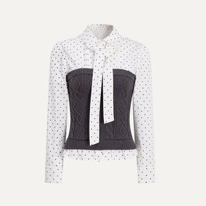 Polka Dot Patchwork Shirt And Skirt Set-Up