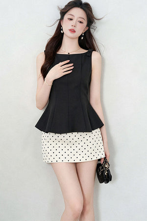 Polka Dot Peplum Shirt Top and Skirt Set-Up