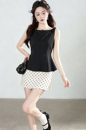 Polka Dot Peplum Shirt Top and Skirt Set-Up