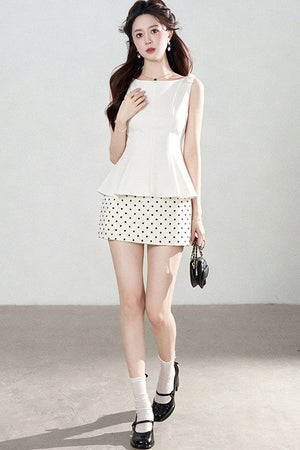 Polka Dot Peplum Shirt Top and Skirt Set-Up