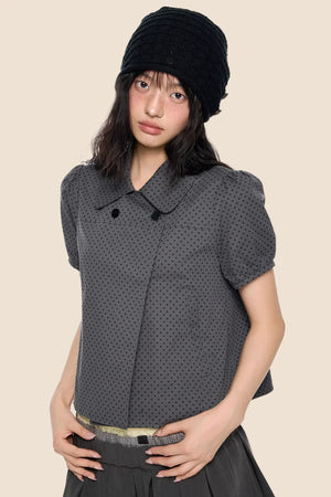Polka Dot Plaid Puff Blouse