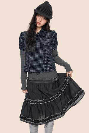 Polka Dot Plaid Puff Blouse