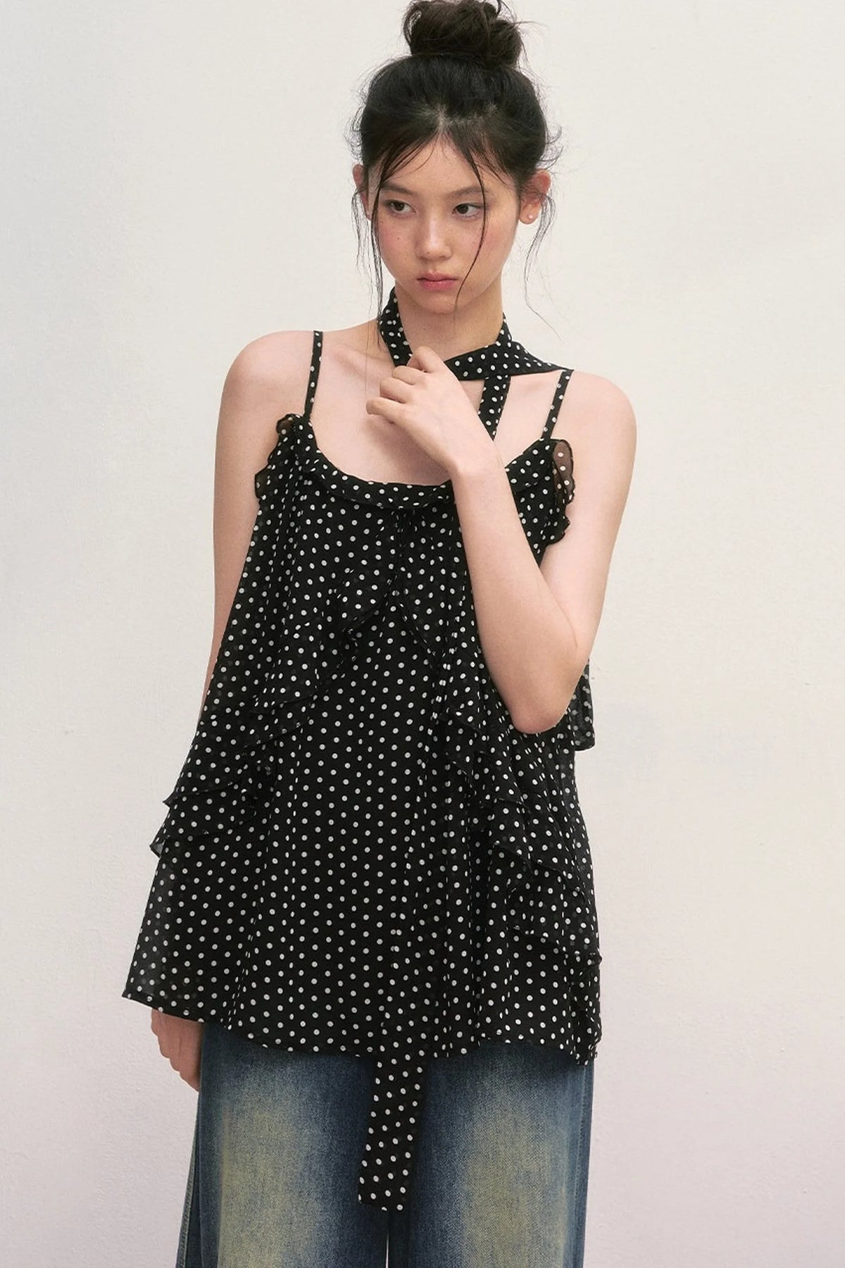 Polka Dot Ruffled Chiffon Camisole