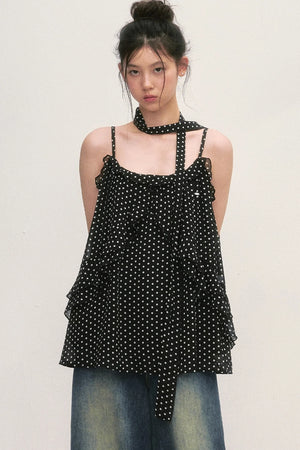 Polka Dot Ruffled Chiffon Camisole