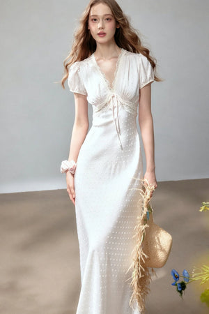 Polka Dot Satin Lace Long Dress