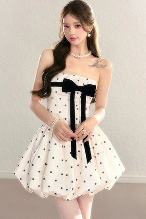 Polka Dot Satin Puff Dress