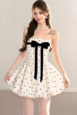 Polka Dot Satin Puff Dress