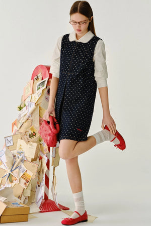 Polka Dot Sleeveless Denim Dress