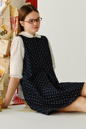 Polka Dot Sleeveless Denim Dress