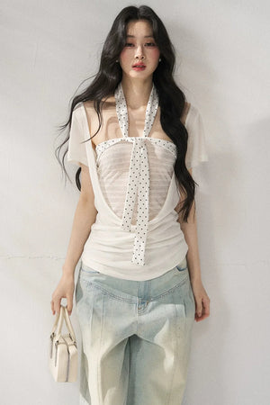 Polka Dot Striped Halter Top Set-Up