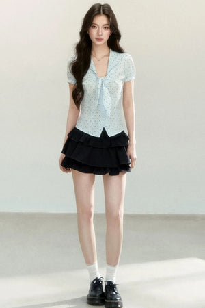 Polka Dot Tie-Collar Blouse